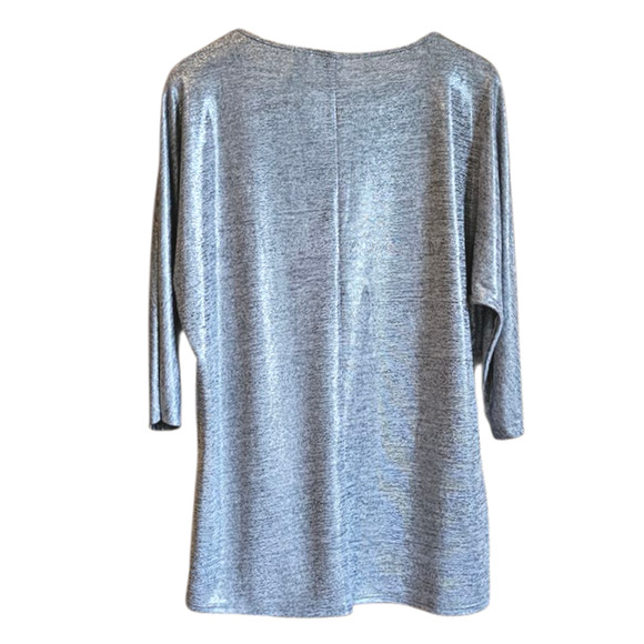 Chico's Travelers Stretchy Blouse Shiny Silver 3/4 Sleeve Women's 1 ( Medium ) - Picture 7 of 8
